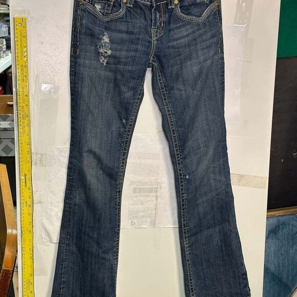 MEK Denim "Masonville" Low Rise Distressed Boot Cut Jeans - Picture 1 of 5